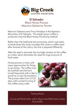 Sample flyer with farm and tasting notes for coffee subscription